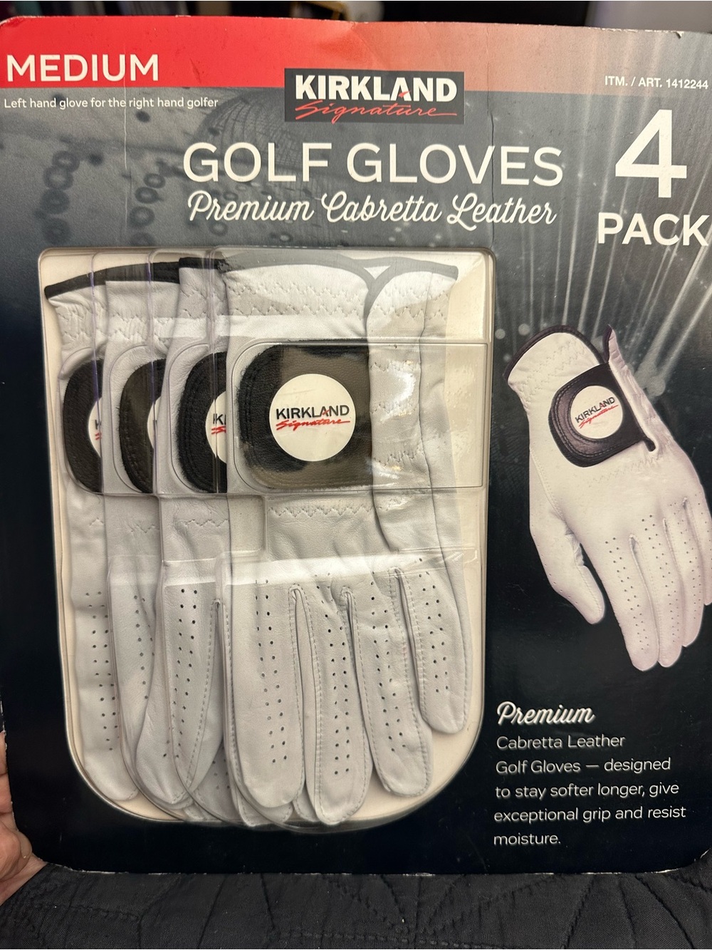 4 Pack KIRKLAND SIGNATURE Premium Cabretta Leather Golf Gloves-Medium-Left Hand